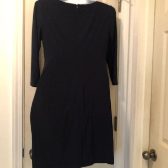 Navy blue dress with 3/4 sleeves and side ruffle - very flattering -size 14 - Picture 3 of 7